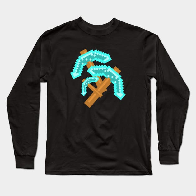 PICKAXE FOR MINER ON PIXEL ART Long Sleeve T-Shirt by ASCORNION